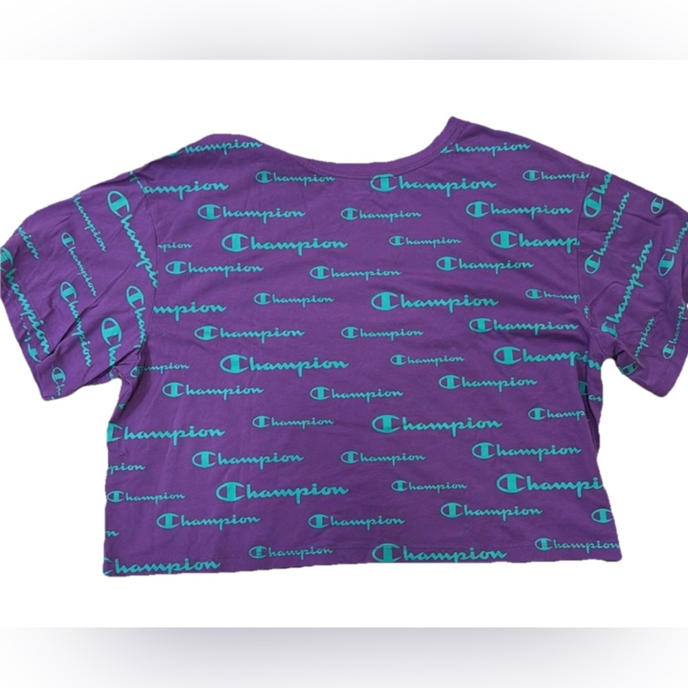 Champion Women’s Purple & Green Logo Cropped Shirt Size XL - Picture 4 of 5